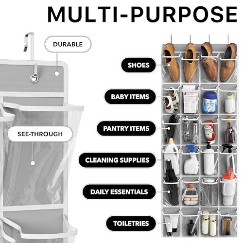 Simple Houseware 24 Pockets Large Clear Pockets Over The Door Hanging Shoe Organizer, Gray (56" x 22.5") - color: Gray, size: Extra Large Pockets