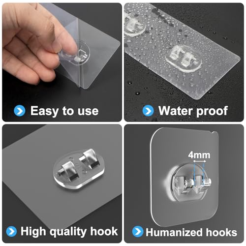 Shower Caddy Adhesive Replacement, Double Hooks No Drilling, Transparent Strong Adhesive Waterproof for Shower Caddy, Bathroom Storage Shelves, Kitchen Racks (Double Hooks * 8pcs) - color: 8 Double