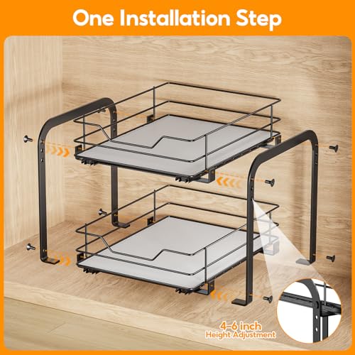 Spice Rack Organizer for Cabinet, 2 Tier Pull Out Spice Rack – Heavy Duty Metal Spice Organization for Cabinet, 50-Jar Capacity, Height Adjustable Cabinet Organizer (11.5W" X 10.5"D X 9"H, Black) - size: 11.5W" X 10.5"D X 9"H - 2 Tier