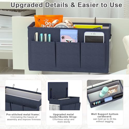Edudif Dual-purpose Bedside Caddy Bedside Organizer, Bed Caddy with 6 Pockets, Versatile Bedside Storage Solution Magazine Remotes holder, ideal for Home, Dorm, Hospital, Crib Bed (Navy 2pcs) - color: Navy 2pcs