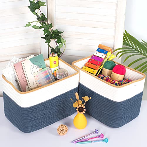 MINTWOOD Design 3-Pack Storage Baskets for Shelves, Playroom and Classroom Storage Basket, Book Basket, Decorative Storage Cube Bins, Woven Closet Organizers, Pantry and Shoe Organizer, Prussian Blue - color: Prussian Blue