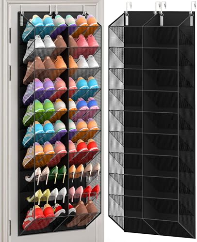UVIAHOMI 30 Pairs Over the Door Shoe Organizer, Breathable Mesh Pocket Hanging Shoe Storage for Closet, 10-Tier Door Shoes Rack, Handing Shoes Holder Fit All the Family's Sneakers, Boots, Heels, Black - color: Black