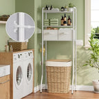Simple Trending Over The Toilet Storage Rack with Drawers, Metal 3 Tier Bathroom Organizer Shelf with Paper Holder and 3 Hooks, White - style: 3 Tier White-Drawers