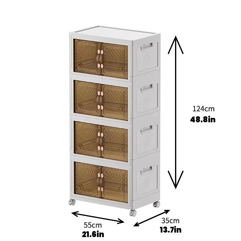 4 Tier Stackable Storage Bins with Lids, Total 199QT (4×49QT) Foldable Closet Organizer with Wheels, Collapsible Plastic Storage Boxes for Clothes, Toys, Kitchen, Office, and Dorm Room - size: 4-Tier 49QT