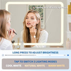Garvee Fluted Vanity Desk with Mirror and Lights, 31 in Small Makeup Vanity Storage Cabinet & 2 Drawers, 3 Lighting Modes, Stylish Dressing Table for Bedroom - color: Light White