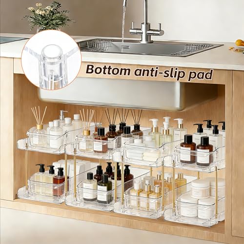 LAREKUN4pack 2-Tier Organizer & Storage Unit Stackable Bathroom Cabinet Organizer Pull-Out Kitchen Pantry Organizer & Storage System Suitable for Countertops, Pantries, Kitchens, Bathrooms - style: 4pack