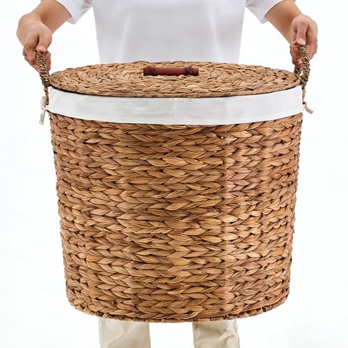 Handwoven Hamper with Lid, Clothes Hamper for Bathroom Laundry Room Bedroom (Espresso, L) - color: Espresso, size: L