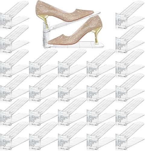 FENRUNXU Shoe Slots Organizer for Closet,30 Pack Shoe Stacker Shoes Rack Organizer for Closet Space Saver Storage Shoe Holder Organization(Transparent) - color: Transparent, size: 30 Pack