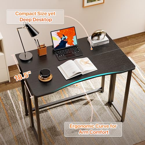 Huuger Folding Desk with Storage Shelf, 31.5 Inch Foldable Computer Table for Small Spaces, Space Saving Sofa Table for Couch, Writing Work Office Computer Desk, Easy to Fold, Black - color: Black, size: 18.5"D x 31.5"W