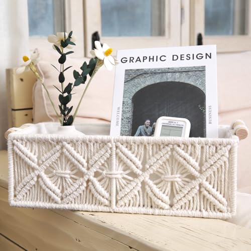 Nonam Macrame Storage Baskets, Boho Decor Style Woven Storage Boxes for Home Organization, Toilet Tank Shelf Cabinet Organizer Baskets,Set of 2 - White
