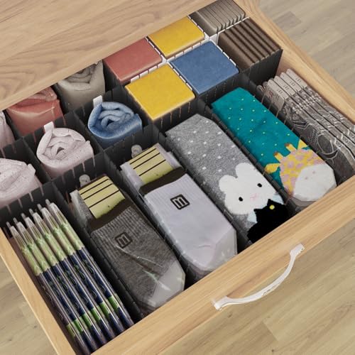 ALBAD Plastic Drawer Dividers Adjustable Drawer Organizer Dividers Separator for Tidying Clutter/Cutlery/Underwear/Socks/Clothes/Dresses/Boxes/Bins in Kitchen Bathroom Bedroom Office (8) - color: Black, size: 8