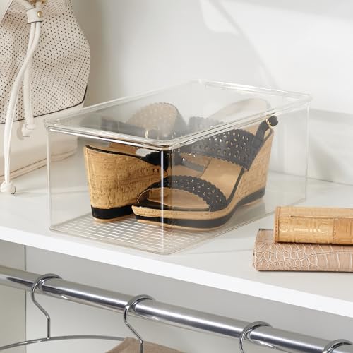 iDesign Stackable Shoe Box with Hinged-Lid for Wedges or Sandals, Set of 4, Clear, Made in USA - style: Pack of 4