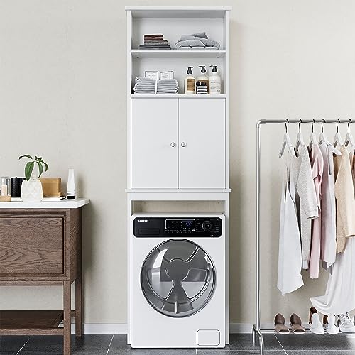 Shintenchi Over the Toilet Storage Cabinet, Bathroom Above the Toilet Rack, Bathroom Adjustable Shelf Organizer with Open Bottom Bar and Anti-Tip Device, White - color: White, size: 2 Open Shelves