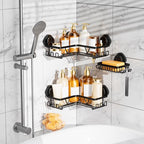 KEGII Corner Shower Caddy Suction Cup, Corner Shower Shelves with Soap Holder, No Drilling Suction Cup Bathroom Organizer with Hooks, Removable Bathroom Storage Rack, 3 Pack - Black