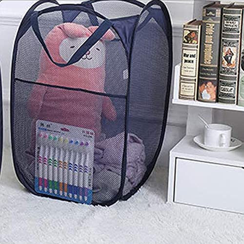 Pop up Laundry Hamper, Foldable Mesh Clothes Hamper for Kids Room, College Dorm or Travel, Collapsible Laundry Basket for Storage, Blue - color: Navy Blue