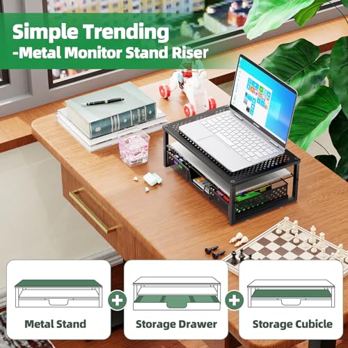 Simple Trending 2 Pack 2 Tier Metal Monitor Riser Stand and Computer Desk Organizer with Drawer, Black - color: 2 Pack Black
