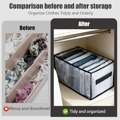 1 Pack Wardrobe Clothes Organizer, Clear Drawer Organizer with 7 Grids Divider for Clothing Jeans, Closet Bedroom Dorm Room, Black - color: 7 Grids Black