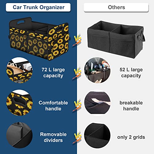 Femuar Car Trunk Organizer with 72L Large Capacity Waterproof Collapsible and 11 Pockets, Trunk Organizer for Car SUV/Jeep/Sedan, Large Size, Sunflower - color: Sunflower, size: Large