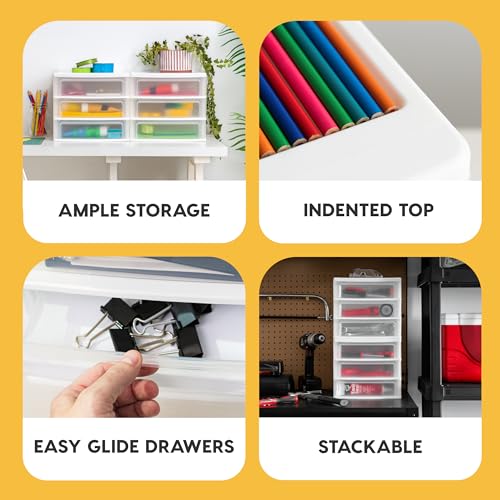 IRIS USA Medium 3-Drawer Stacking Desktop Organizer, 1 Pack, Plastic Drawer Storage Container for Stationery Art Craft Supplies Kitchen Office Garage and Small Business Organization, White - color: White, style: Medium - 1 Pack