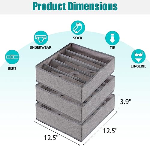 Bra Storage Drawers Organizer for Clothing Underwear Drawer Organizer Dividers Foldable Storage Cube Bins for Bra,Socks, Underwear,3 Pack （Grey） - color: Grey, size: 3 Pack