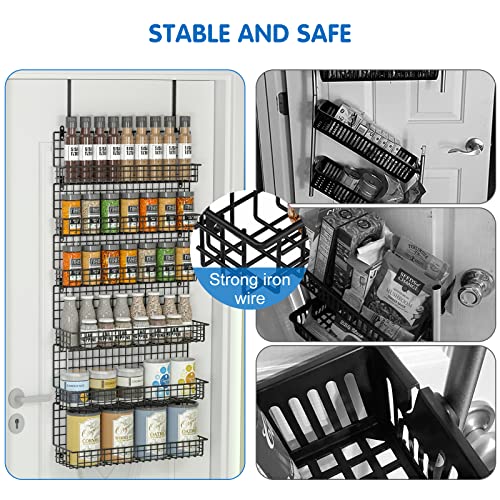 JKsmart 6-Tier Spice Rack Organizer with Door Hook, Wall Mounted & Over the Door Spice Racks for Kitchen Pantry Door Cabinet, Two Size, Large Capacity, Black - color: Black-6 tier