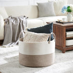 Luxury Little XXXL Nursery Storage Basket, 22 x 22 x 14 inches - 100% Cotton Rope Baskets with Handles, Laundry Basket for Toys, Blankets and Pillows - Off White & Beige - color: White&Beige Premium