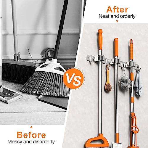 CUXIXA 2 Pack Mop and Broom Holder Wall Mount, Non-slip Broom Hanger, Heavy Duty Mop Broom Organizer for Kitchen Garden Garage Laundry Room Wall Decor Organization and Storage Silver 3R4H - color: Silver, size: 2Pack 3R4H