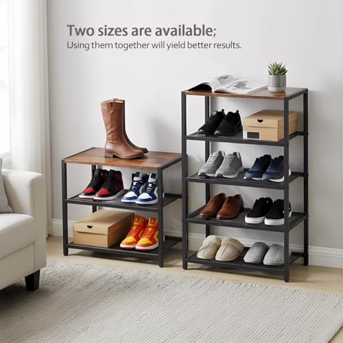 3-Tier Wooden Shoe Rack with Metal Mesh Shelves - for Entryway, Closet, Hallway & Bedroom Holds 6 Pairs, Ideal for Storage or Display - size: 17"D x 10.24"W x 15.75"H