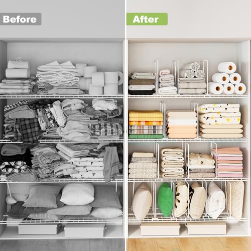 SortNStore Wire Shelf Dividers for Closet: 12-inch Tall 12-inch Deep 6 Pack Wire Rack Accessories - Adjustable Purse Organizer for Clothes Handbags - Metal Linen Closet Pantry Separators - size: 6-Pack TALLER: Tall 12" x Deep 12"