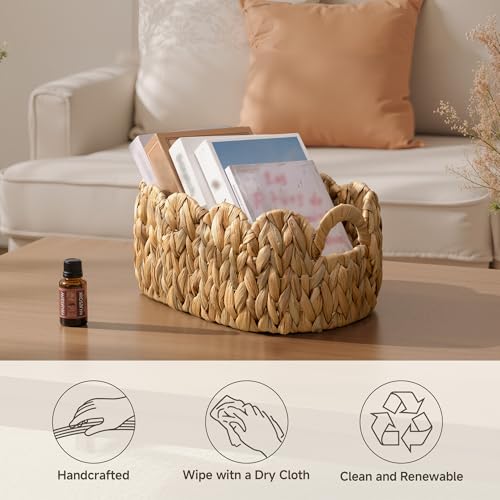 StorageWorks Scalloped Wicker Basket, Woven Baskets for Storage, Rattan Baskets with Handles, Paper Rope Basket for Organizing and Decor, 2 Pack - color: Natural(Water Hyacinth), size: 16¼" L x 11" W x 7" H