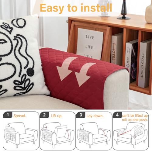 Sofa Armrest Organizer Waterproof Armchair Caddy for Couch Remote Control Holder for Recliner Non Slip Recliner Caddy with 6 Pockets for Magazine, Tablet, Phone, iPad, Wine Red - color: Wine Red