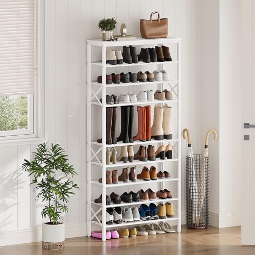 YATINEY 10 Tier Shoe Rack, Large Capacity Shoe Storage Organizer Holds 40 Pairs, Sturdy and Stable, for Entryway, Hallway, Closet, Dorm Room, White SS10WW - color: White, size: 27.8" x 10.8" x 65.7"