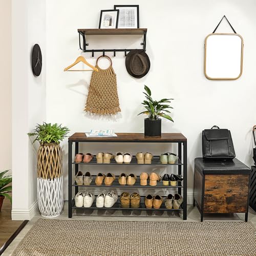 VASAGLE 4 Tier Shoe Rack, Shoe Organizer for Closet, Entryway, 16-20 Pairs of Shoes, Large Shoe Rack Organizer with 3 Metal Mesh Shelves, 11.8 x 39.4 x 28.3 Inches, Rustic Brown and Black ULBS14BX - color: Rustic Brown, size: 4 Tiers (39.4"W)