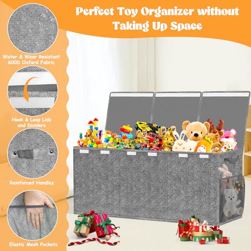 Beadsky Extra Large Toy Box, Toys Chest for Toddlers with Lids, Collapsible Toy Storage Organizer, Kids Bin Boxes Storage Basket for Boys, Girls, Nursery, Living Room, Playroom, 40"x14"x16", Gray - color: Gray