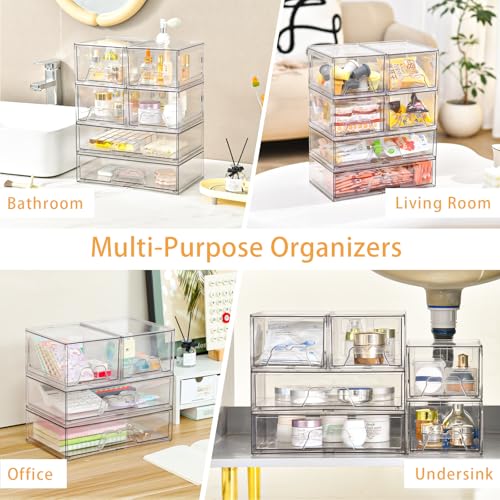 Stebopum 4 Pack Stackable Storage Drawers Clear Acrylic Organizer Bathroom Makeup Organizer and Storage for Beauty Supplies,Ideal for Vanity, Bathroom,Cabinet,Pantry Organization - style: 2 Small+2 Wide