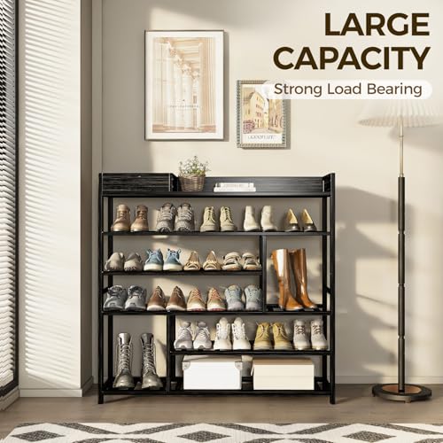 Bamworld Shoe Rack for Front Door Entrance Bamboo Shoe Organizer with Storage Box Free Standing Shoe Cabinet Shoe Storage Shelf for Entryway, Closet and Doorway (Black) - color: Black