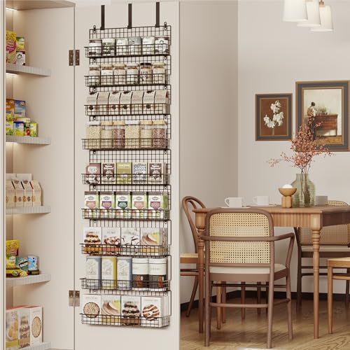 JKsmart 9-Tier Spice Rack Organizer with Door Hook, Wall Mount, and Extra Large Capacity for Pantry Door – Stylish Black Design for Effortless Organization, Ultimate Kitchen Storage Solution - color: Black-9 tier