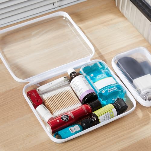 4PCS Large Clear Hard Shell Zipper Case, Makeup Organizer & Toy Storage Bag for Lego Bricks, Diaper Pouches, Cosmetic Bags, Transparent Pencil box, Puzzle Board Game, Portable Travel Toiletries - size: 4Pcs-Large