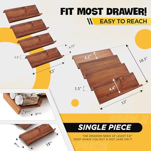 Tinamo Acacia Wooden Spice Rack Organizer for Cabinet - Spice Drawer Insert, Spice Organization for Cabinet, Seasoning Organizer, Spice Holder Pack of 4 (Acacia pack 4) - color: Acacia, size: Pack 4