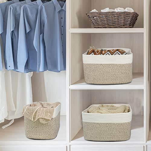 Cotton Rope storage Basket Bins Woven Basket for Organizing Shelves 15X10X9.3" Rectangle Decorative Baskets For storage Clothes Toys Books Towels Nursery basket organizer 3 pack white and brown - color: white and brown