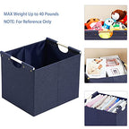 HOONEX Large Foldable Storage Bins, Linen Fabric, Pack of 2, Storage Baskets with Wooden Carry Handles and Sturdy Heavy Cardboard, for Home, Office, Car, Nursery, Blue - color: Blue
