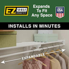 EZ SHELF Closet Shelf with Hanging Rod - 28-48” Expandable, White, Closet Shelves - Strong, Holds 200 lbs - DIY, Easy Install to 2 Side Walls - Alternative to Wire Shelving - color: White, size: 28-48 in
