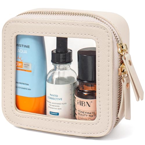 LETGO Clear Makeup Bags Small, Small Clear Makeup Bag for Purse,Mini Clear Makeup Pouch Purse Organizer Fit Carry-on Travel Essentials,Clear Cosmetic Bags for Car Accessories for Women (Mini-Beige) - color: 0-Mini-Beige