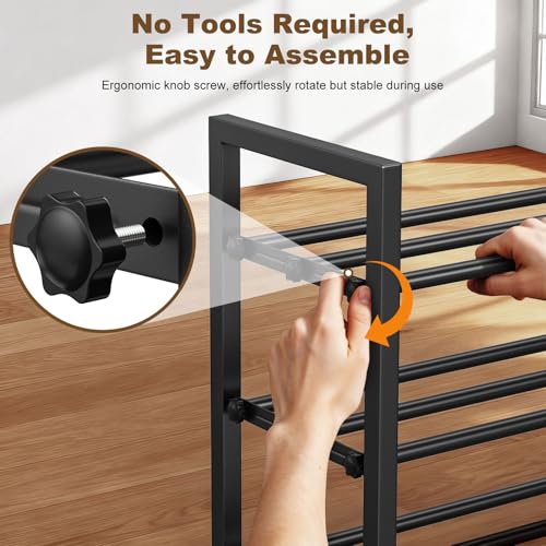 Roylvan 3-Tire Expandable Shoe Rack for Closet, 17"-31" Adjustable Free Standing Shoe Shelf Storage Fits 6-12 Pairs Shoes, Heavy Duty Reinforced Metal Shoes Organizer for Entryway Doorway Dorm