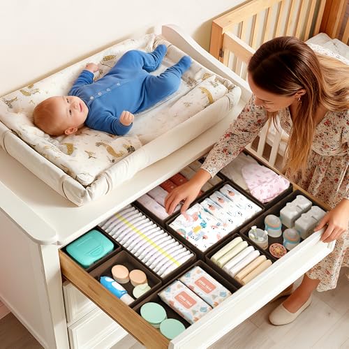 DIMJ Drawer Organizer Clothes Storage - 16 Pack Baby Dresser Organizer for Nursery, Foldable Drawer Dividers for Bedroom Closet Organization, Fabric Storage Bins for Socks, Underwears, Bras - color: Brown
