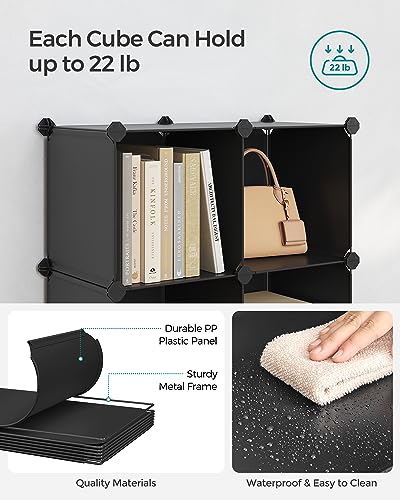 SONGMICS 6 Cube Storage Organizer, Modular Bookshelf, DIY Closet Organizers and Storage, Plastic Stackable Shelves, 11.8 x 11.8 x 11.8 Inch Cubes, with Feet and Rubber Mallet, Black ULPC06H - color: Black, size: 11.8"L x 11.8"W x 11.8"H