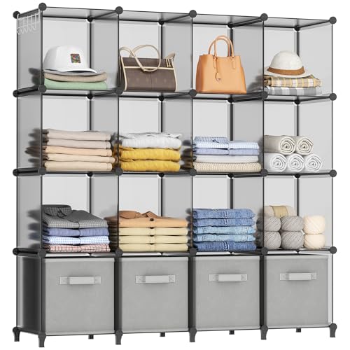 HOMIDEC Closet Organizers and Storage, 16 Cube Storage Organizer, Portable Closet Organizer Cubes Shelves for Clothes, Bedroom, Wardrobe, Kids Room, Bathroom, Grey - color: Grey, size: X-Large