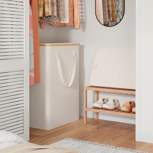 160L Double Laundry Hamper with Lid 2 Section, Large Bamboo Laundry Basket with 2 Removable Bags, Clothes Hampers for Laundry for Bedroom, Bathroom, Dorm, Laundry Room, Beige - color: Beige, size: 160L
