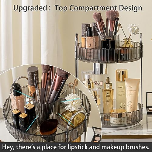 shuang qing Rotating Makeup Organizer for Vanity, High-Capacity Skincare Clear Make Up Storage Perfume Organizers Cosmetic Dresser Organizer Countertop 360 Spinning (Gray, New-2 Tier) - color: Gray, size: New-2 Tier