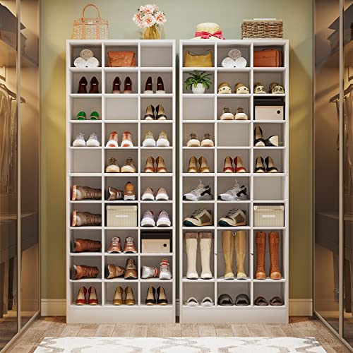 Tribesigns 10-Tier Shoe Storage Cabinet, White Wooden Shoe Rack with 30 Cubbies, Freestanding Tall Entryway Shoe Organizer for Closet, Entryway, Living Room - color: White